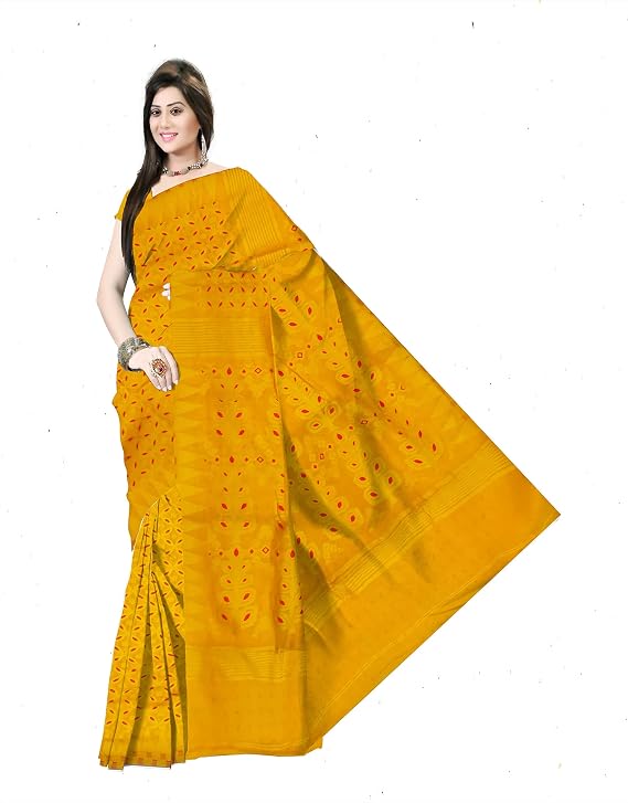 Pradip Fabrics Woven Jamdani Cotton Silk Saree (Blue)