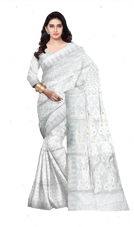 Pradip Fabrics Woven Jamdani Cotton Silk Saree (Blue)