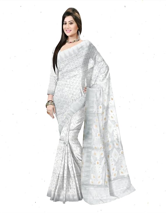 Pradip Fabrics Woven Jamdani Cotton Silk Saree (Blue)