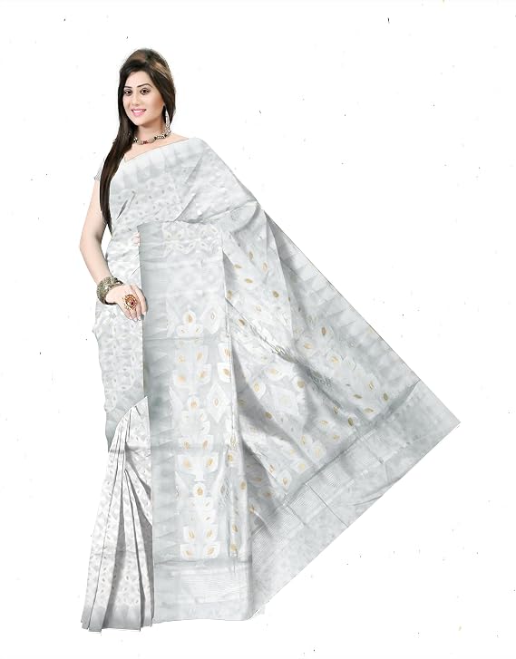 Pradip Fabrics Woven Jamdani Cotton Silk Saree (Blue)