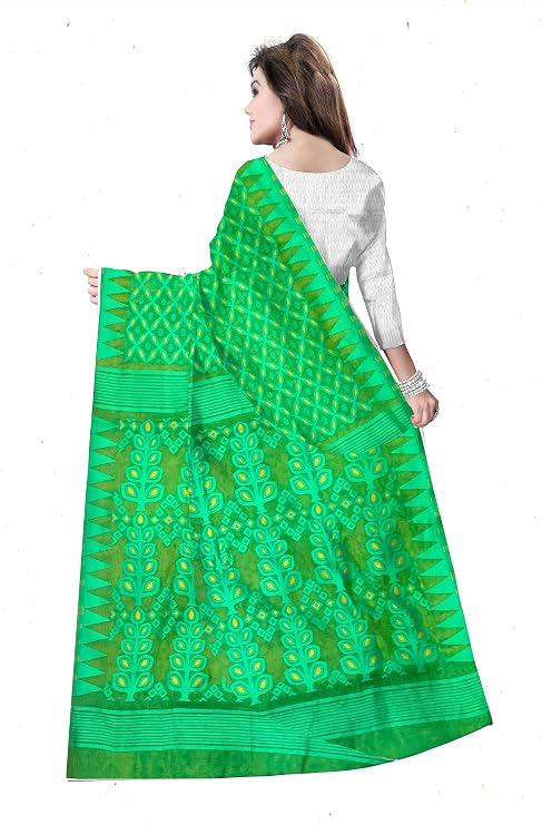 Pradip Fabrics Woven Jamdani Cotton Silk Saree (Blue)