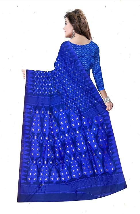Pradip Fabrics Woven Jamdani Cotton Silk Saree (Blue)