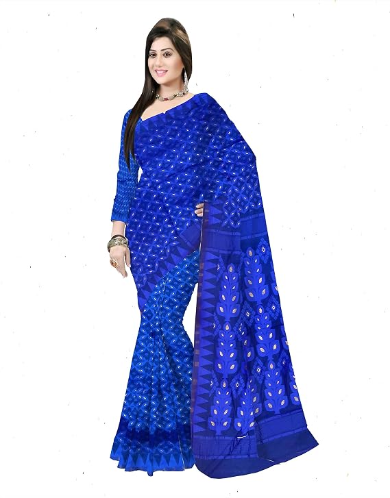 Pradip Fabrics Woven Jamdani Cotton Silk Saree (Blue)