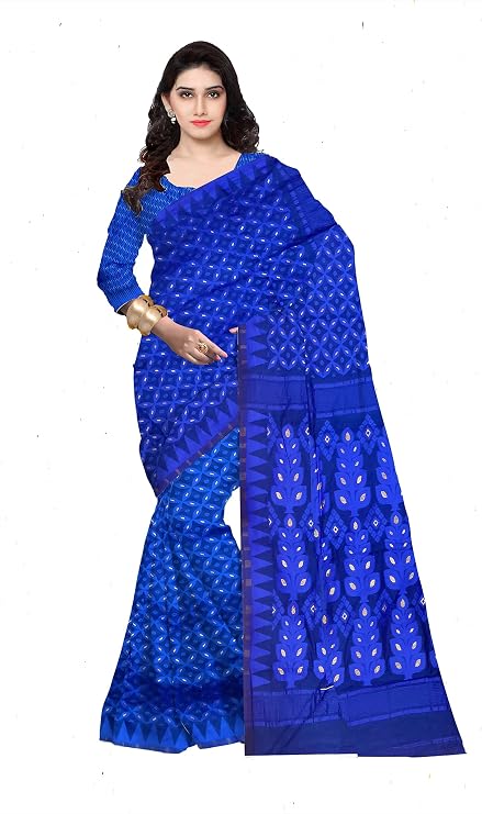 Pradip Fabrics Woven Jamdani Cotton Silk Saree (Blue)