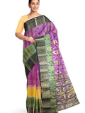 Pradip Fabrics Ethnic Women's Tant Silk Pink and Blue and Green Tri Color Saree