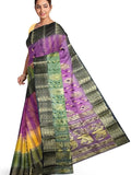 Pradip Fabrics Ethnic Women's Tant Silk Pink and Blue and Green Tri Color Saree