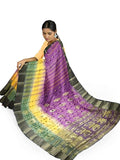 Pradip Fabrics Ethnic Women's Tant Silk Pink and Blue and Green Tri Color Saree