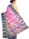 Pradip Fabrics Ethnic Women's Tant Silk Pink and Blue and Green Tri Color Saree