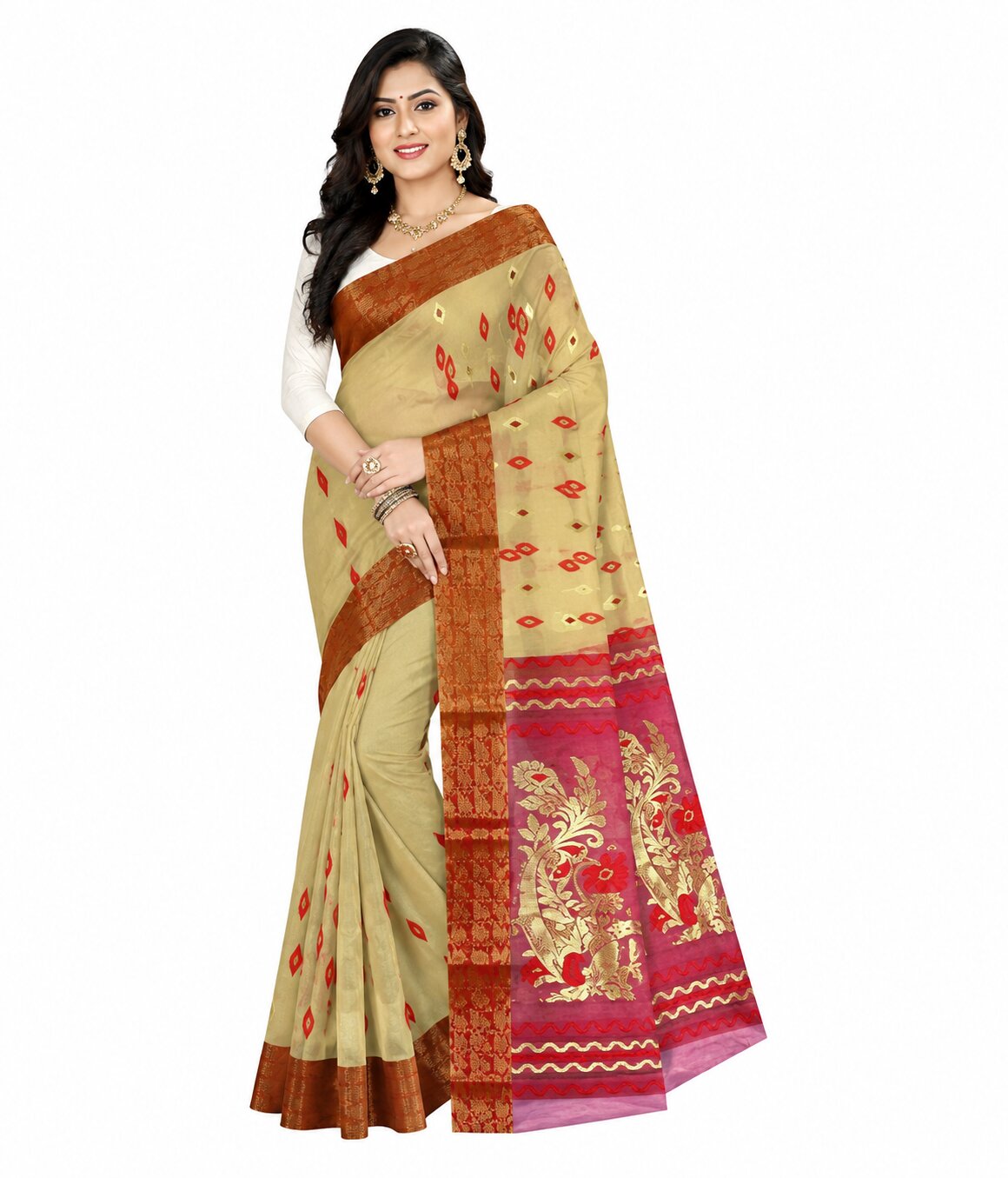 Pradip Fabrics Woven Tant Tussar Silk Saree