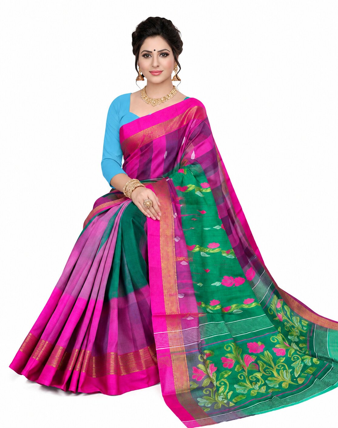 Pradip Fabrics Woven Tant Silk Blend Saree