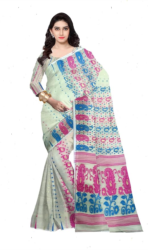 Pradip Fabrics Self Design Tant Silk Blend Saree
