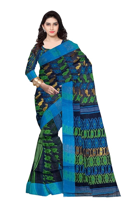 Pradip Fabrics Ethnic Women's Tant Cotton  All Over Dhakai Jamdami Saree