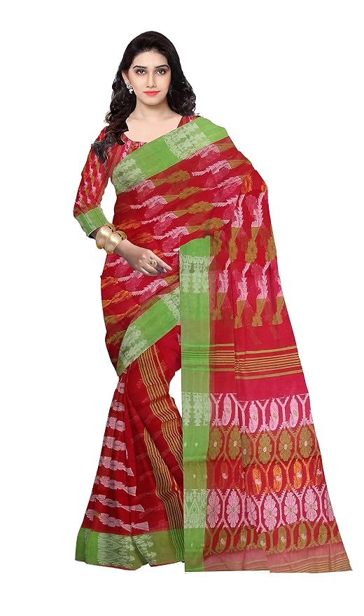 Pradip Fabrics Ethnic Women's Tant Cotton  All Over Dhakai Jamdami Saree