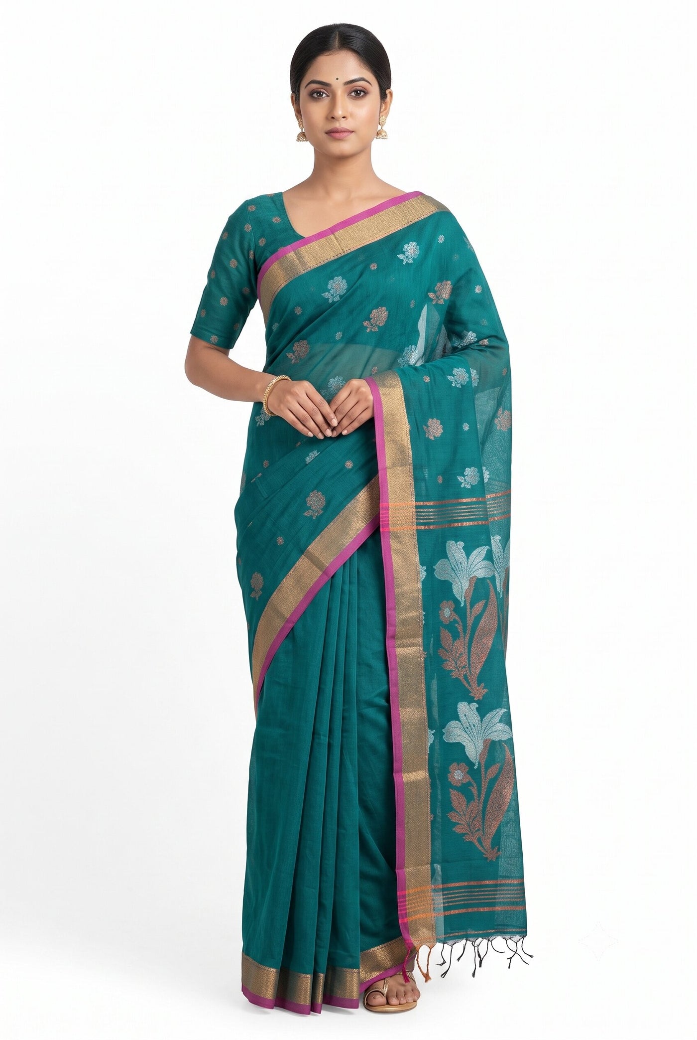 Pradip Fabrics Self Design Handloom Cotton Blend Saree.
