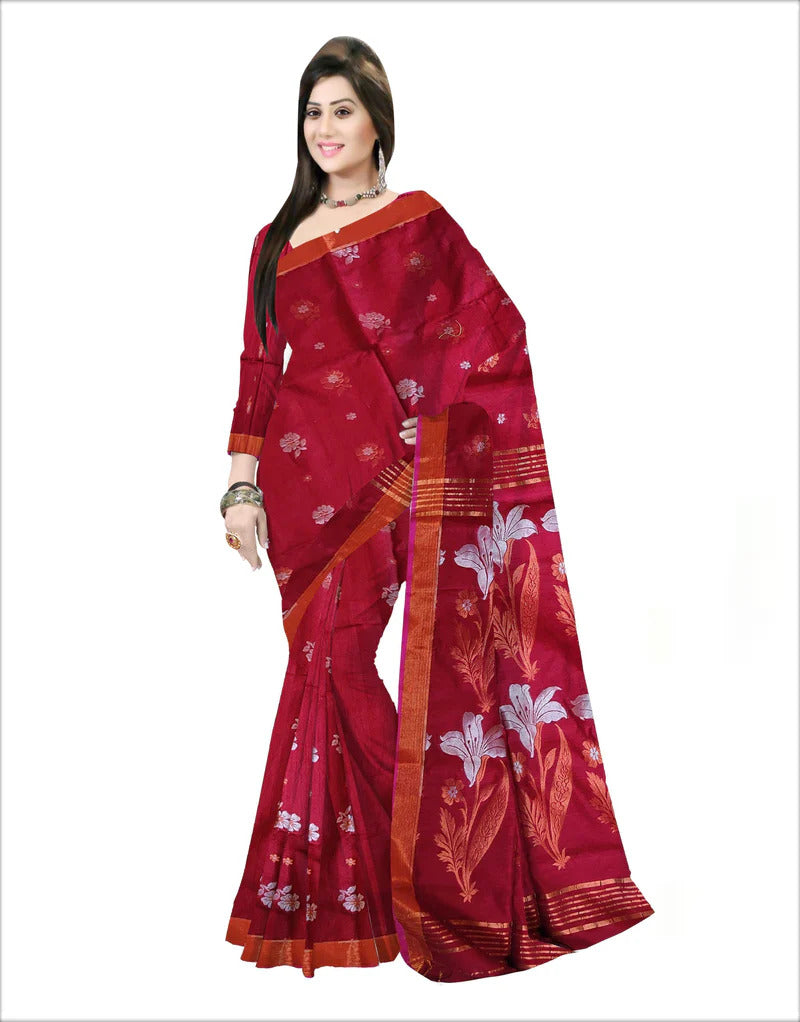 Pradip Fabrics Self Design Handloom Cotton Blend Saree.