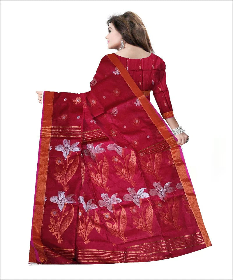 Pradip Fabrics Self Design Handloom Cotton Blend Saree.