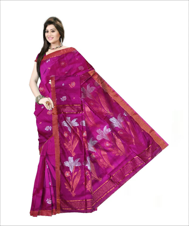 Pradip Fabrics Self Design Handloom Cotton Blend Saree.