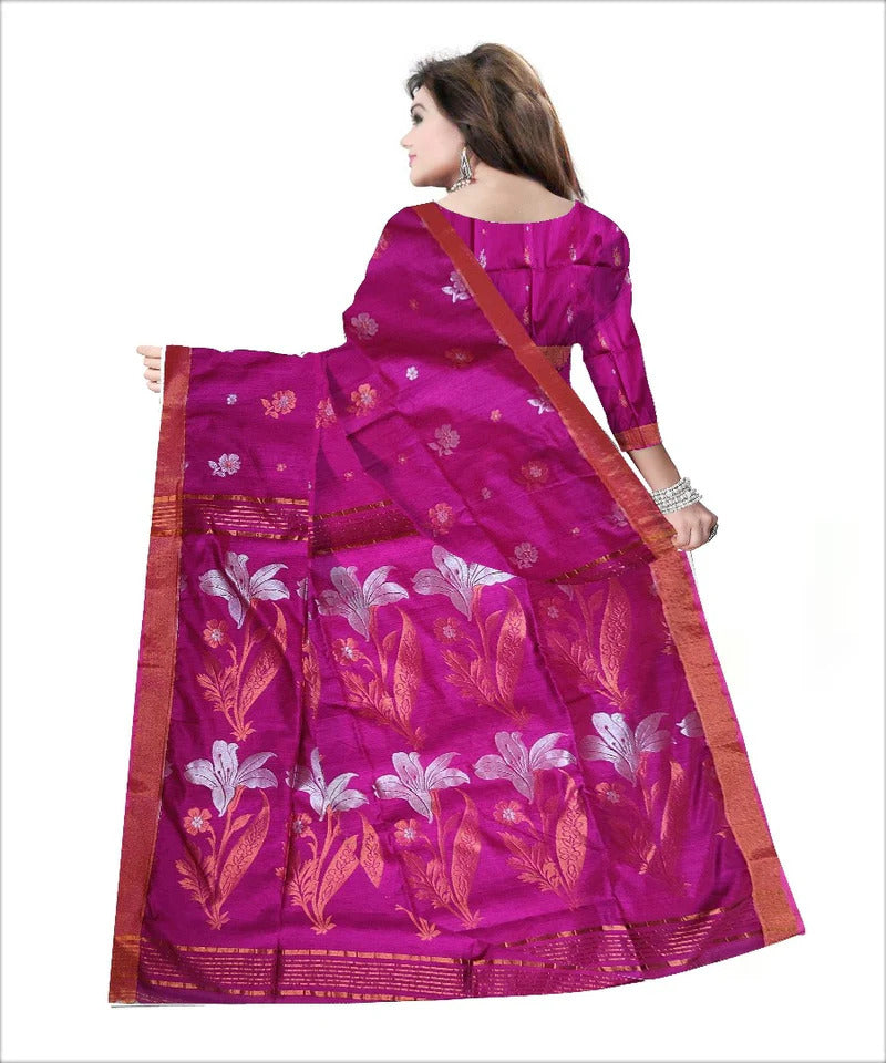 Pradip Fabrics Self Design Handloom Cotton Blend Saree.