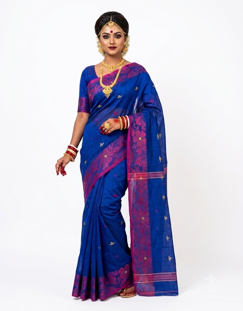 Pradip Fabrics Self Design Handloom Cotton Blend Saree (Yellow)