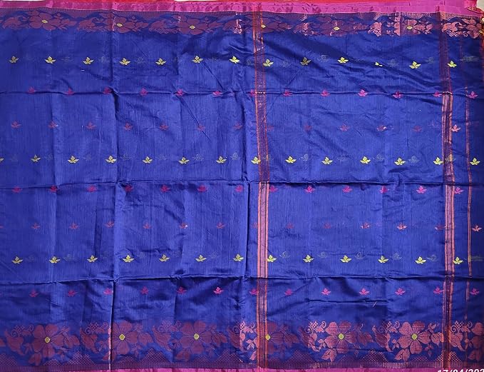Pradip Fabrics Self Design Handloom Cotton Blend Saree (Yellow)