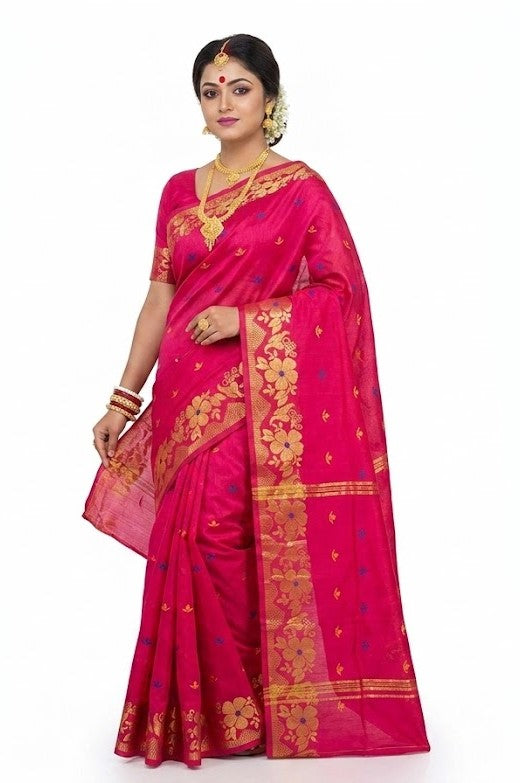 Pradip Fabrics Self Design Handloom Cotton Blend Saree (Yellow)