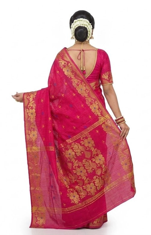 Pradip Fabrics Self Design Handloom Cotton Blend Saree (Yellow)