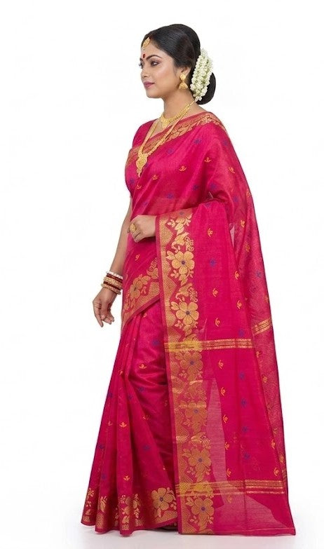 Pradip Fabrics Self Design Handloom Cotton Blend Saree (Yellow)