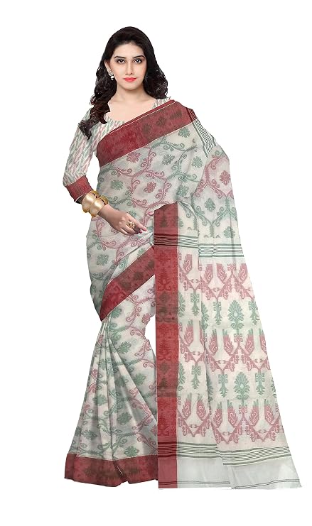 Pradip Fabrics Ethnic Women's Tant Cotton  All Over Dhakai Jamdami Saree