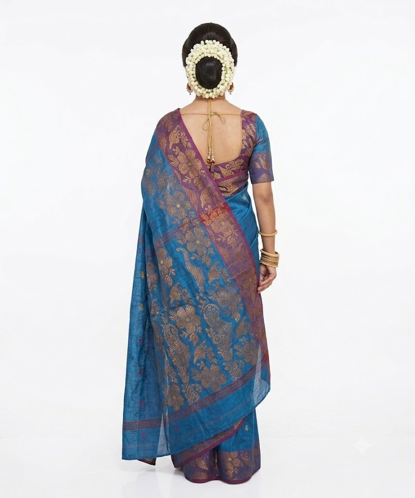Pradip Fabrics Self Design Handloom Cotton Blend Saree (Yellow)