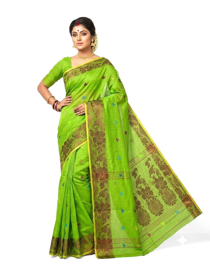 Pradip Fabrics Self Design Handloom Cotton Blend Saree (Yellow)