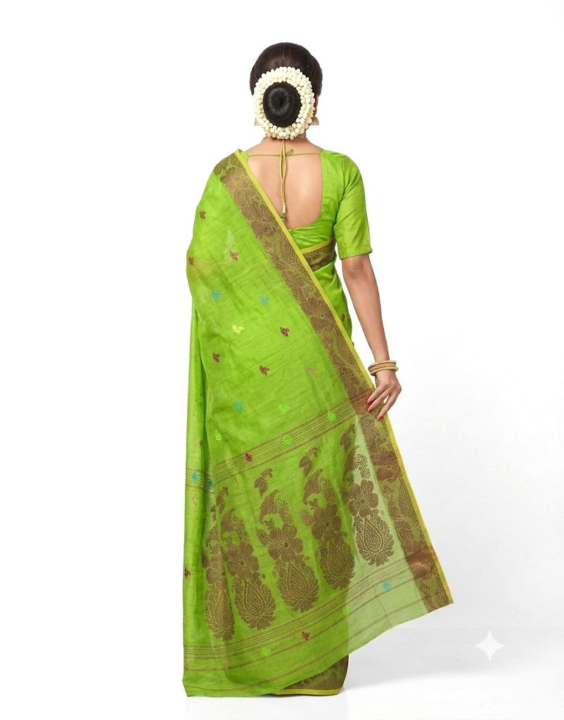 Pradip Fabrics Self Design Handloom Cotton Blend Saree (Yellow)