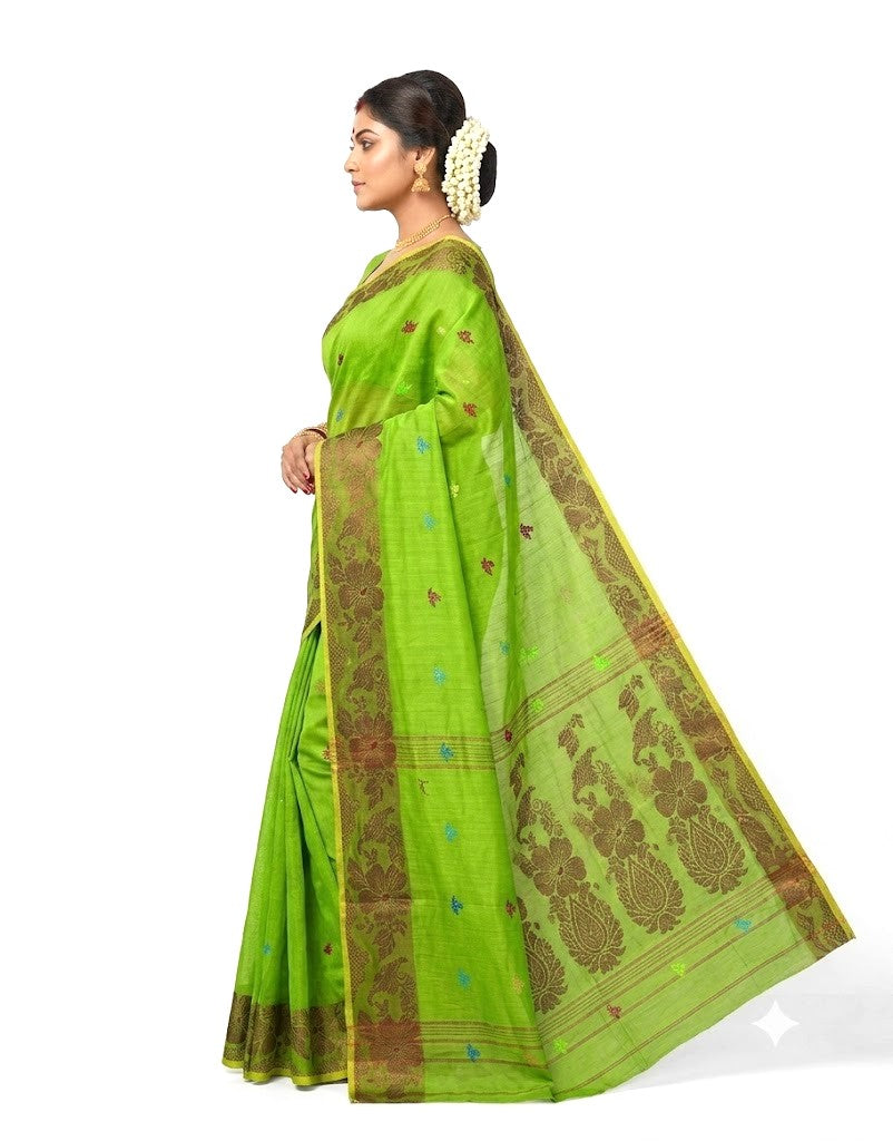 Pradip Fabrics Self Design Handloom Cotton Blend Saree (Yellow)
