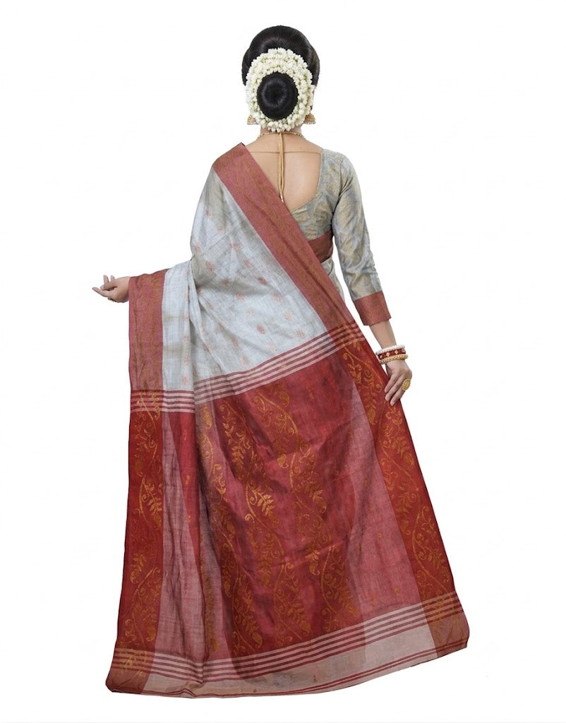 Pradip Fabrics Self Design Handloom Cotton Blend Saree (Yellow)