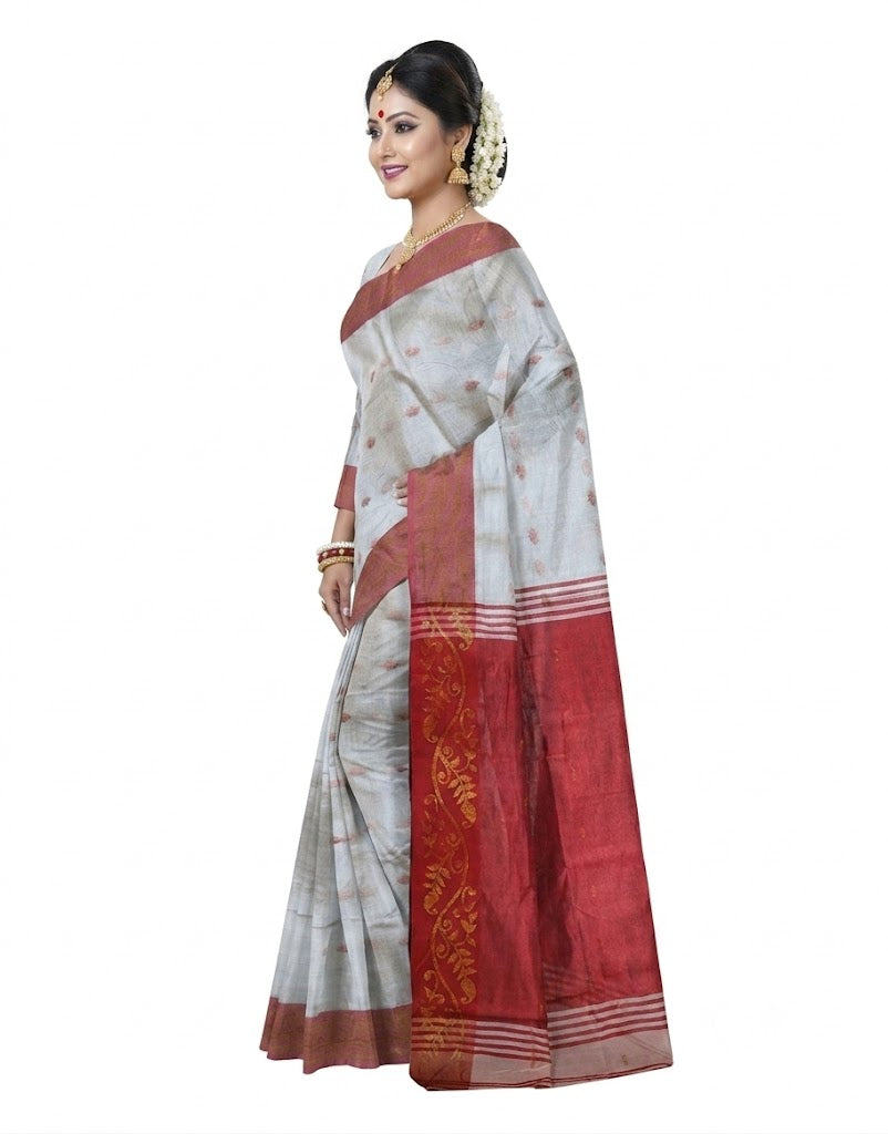 Pradip Fabrics Self Design Handloom Cotton Blend Saree (Yellow)