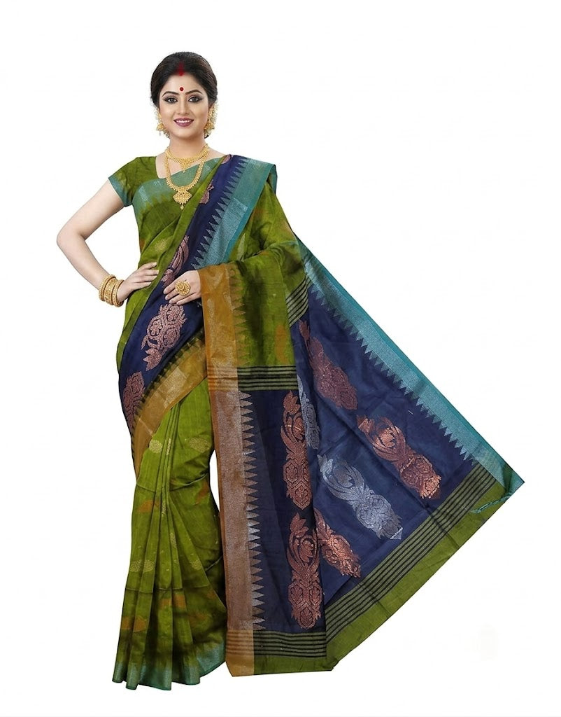 Pradip Fabrics Self Design Handloom Cotton Blend Saree (Grey)