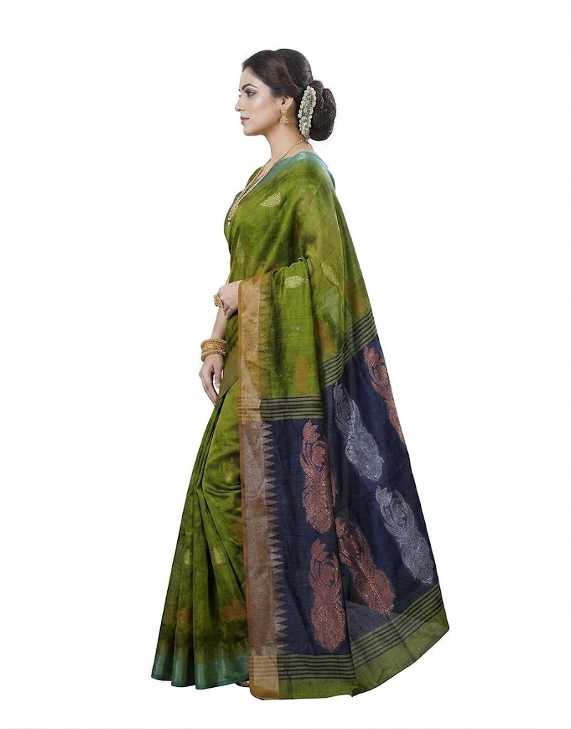 Pradip Fabrics Self Design Handloom Cotton Blend Saree (Grey)