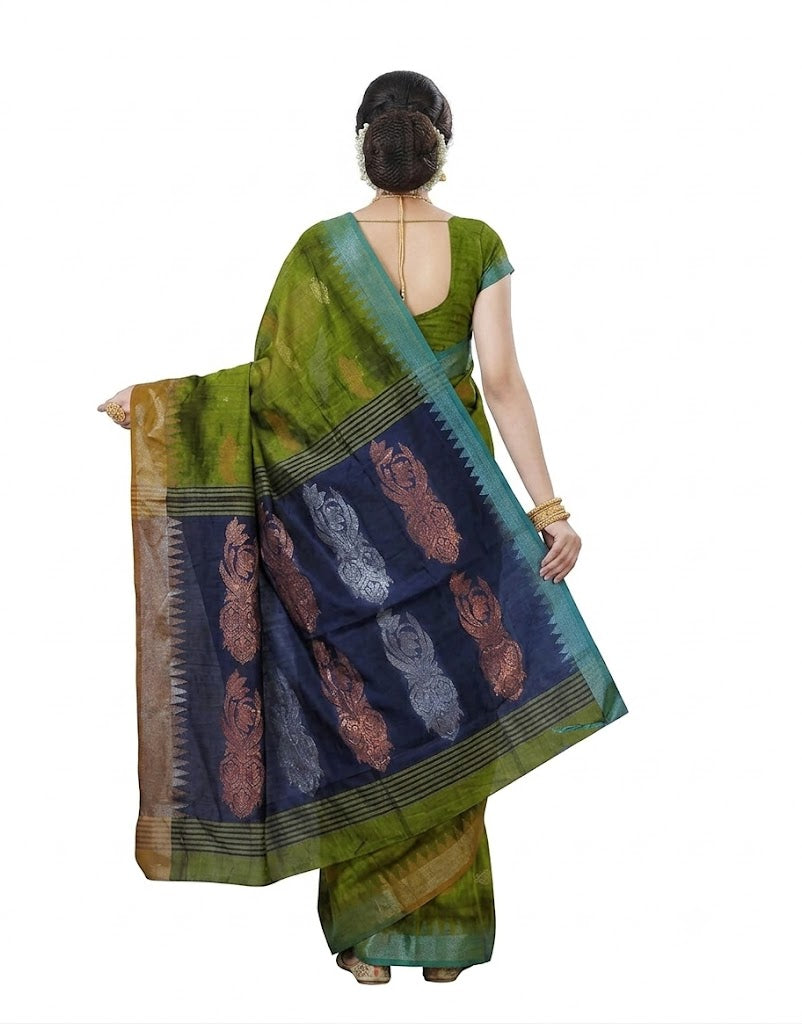 Pradip Fabrics Self Design Handloom Cotton Blend Saree (Grey)