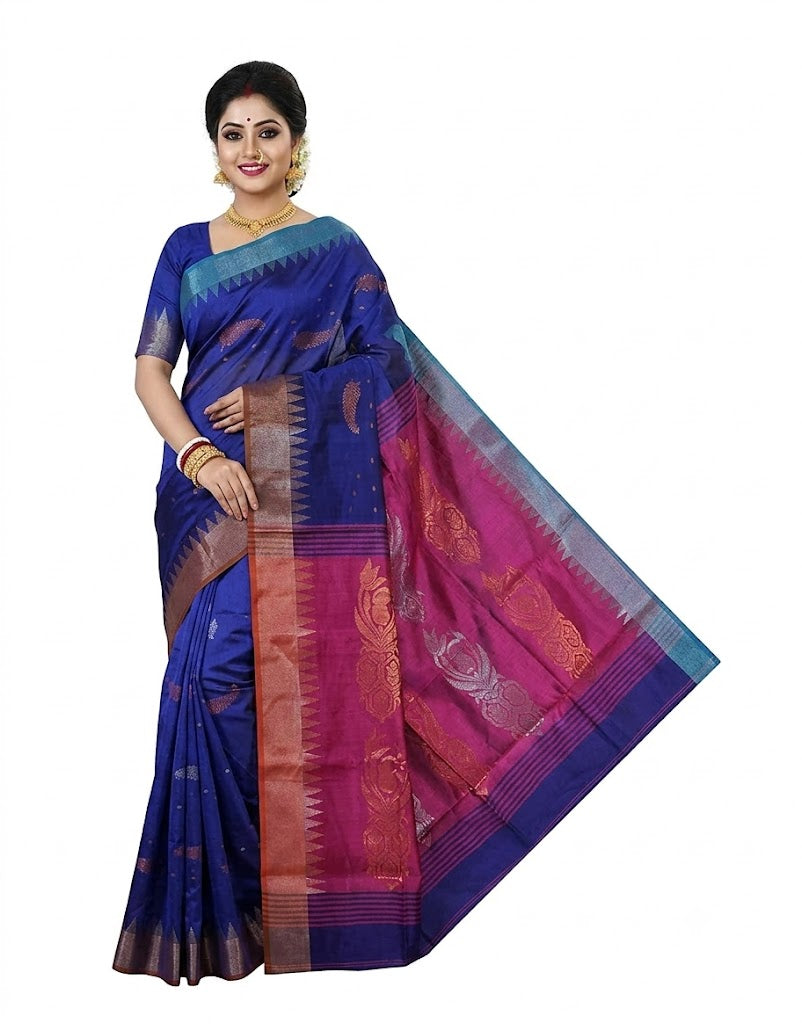 Pradip Fabrics Self Design Handloom Cotton Blend Saree (Grey)