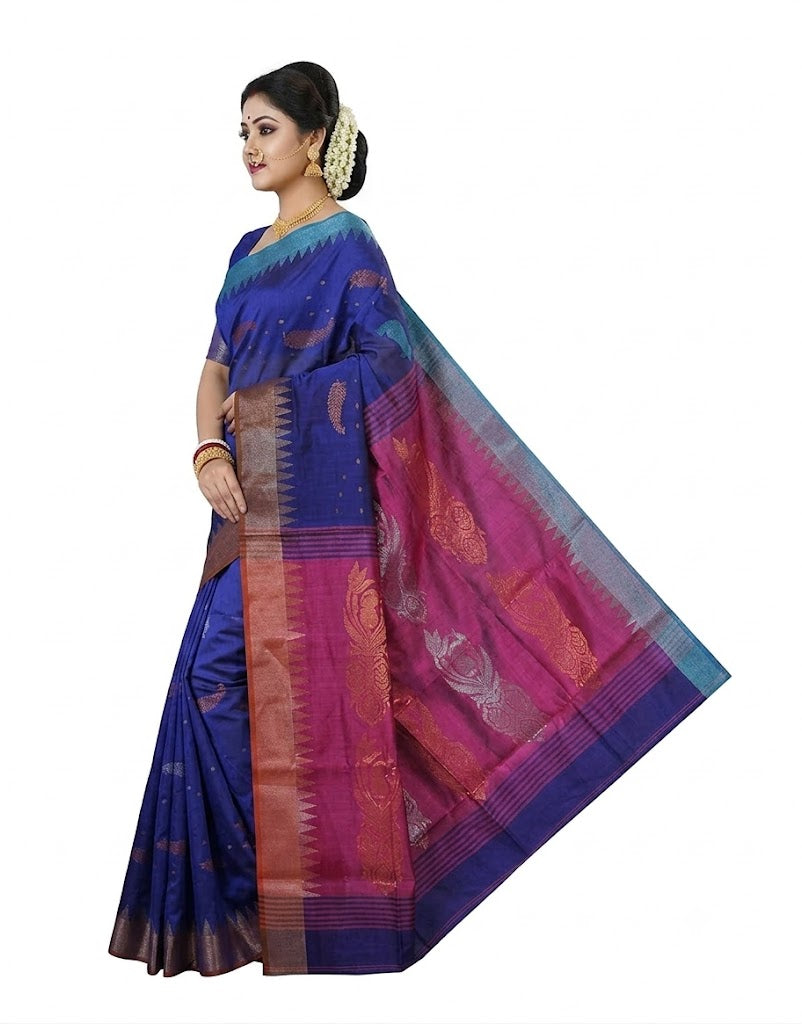 Pradip Fabrics Self Design Handloom Cotton Blend Saree (Grey)