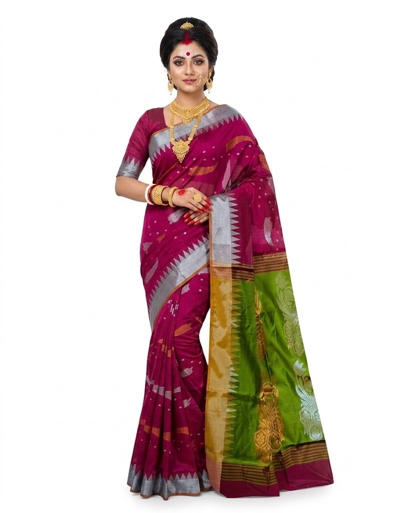 Pradip Fabrics Self Design Handloom Cotton Blend Saree (Grey)