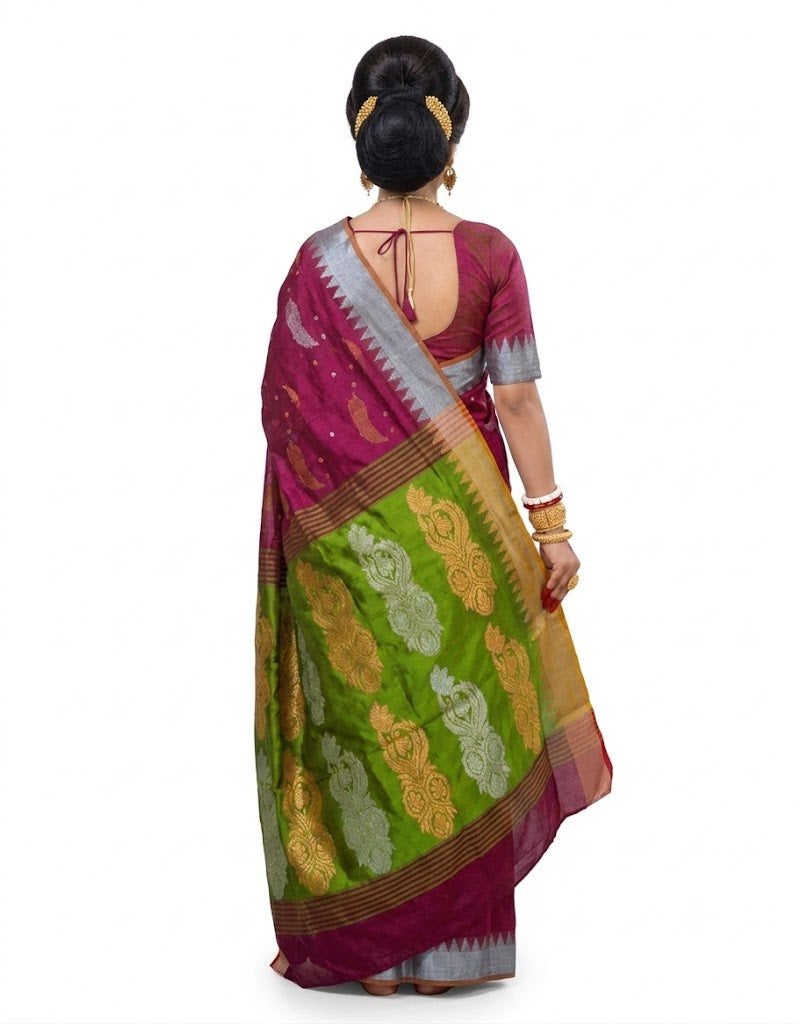 Pradip Fabrics Self Design Handloom Cotton Blend Saree (Grey)