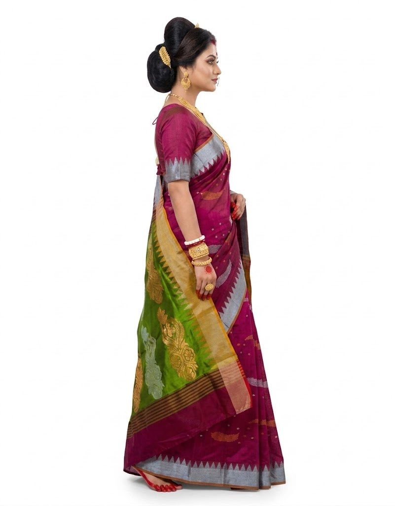 Pradip Fabrics Self Design Handloom Cotton Blend Saree (Grey)