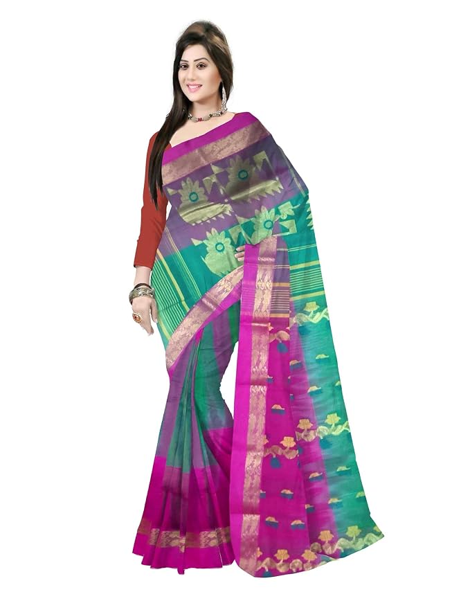 Pradip Fabrics Woven, Floral Print Tant Silk Blend Saree