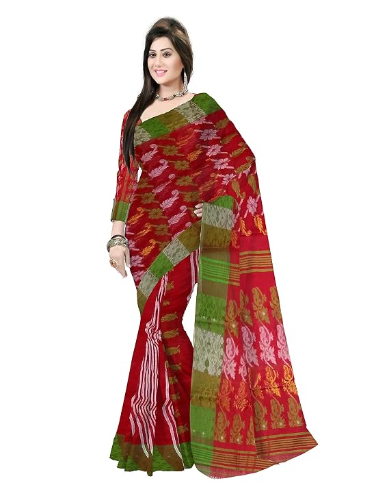 Pradip Fabrics Ethnic Women's Tant Cotton  All Over Dhakai Jamdami Saree