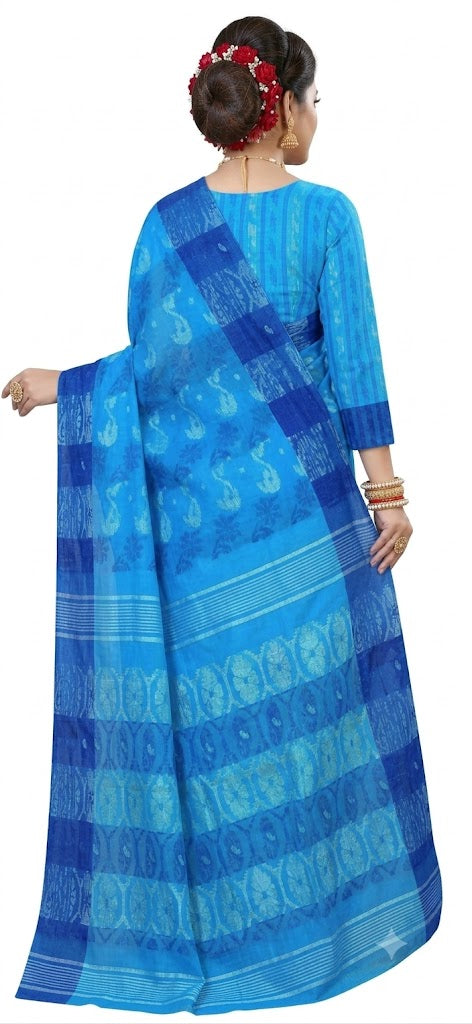 Pradip Fabrics Ethnic Women's Tant Cotton  All Over Dhakai Jamdami Saree