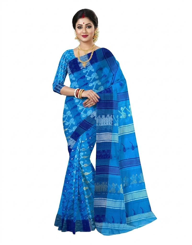 Pradip Fabrics Ethnic Women's Tant Cotton  All Over Dhakai Jamdami Saree