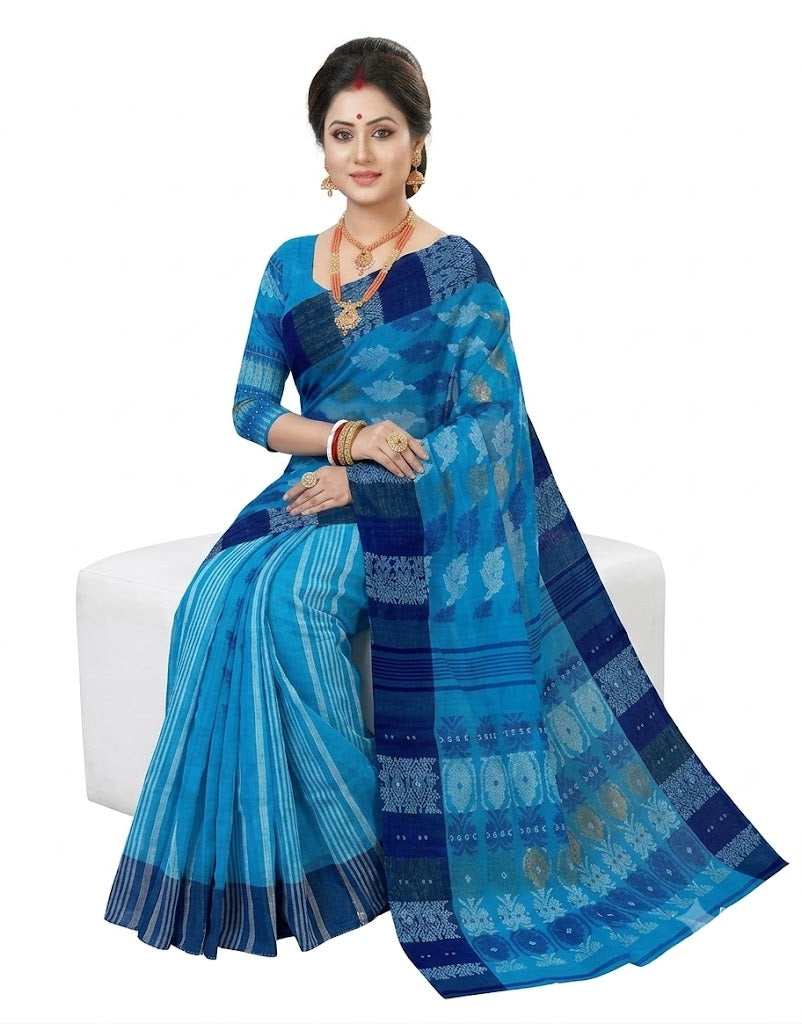 Pradip Fabrics Ethnic Women's Tant Cotton  All Over Dhakai Jamdami Saree