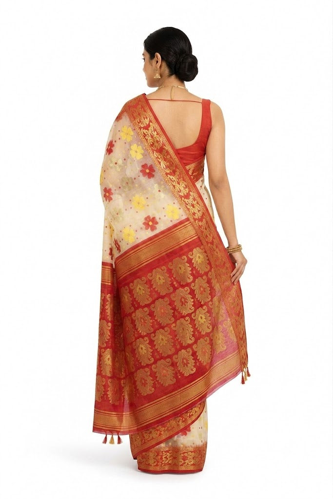 Pradip Fabrics Woven Tant Silk Blend Saree