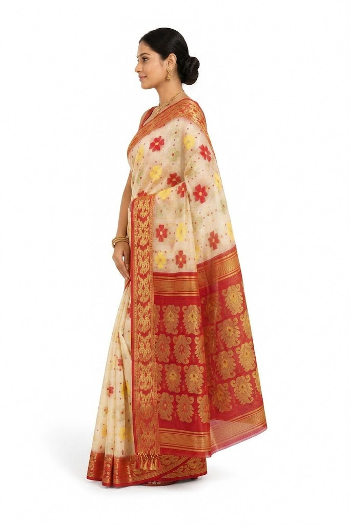 Pradip Fabrics Woven Tant Silk Blend Saree