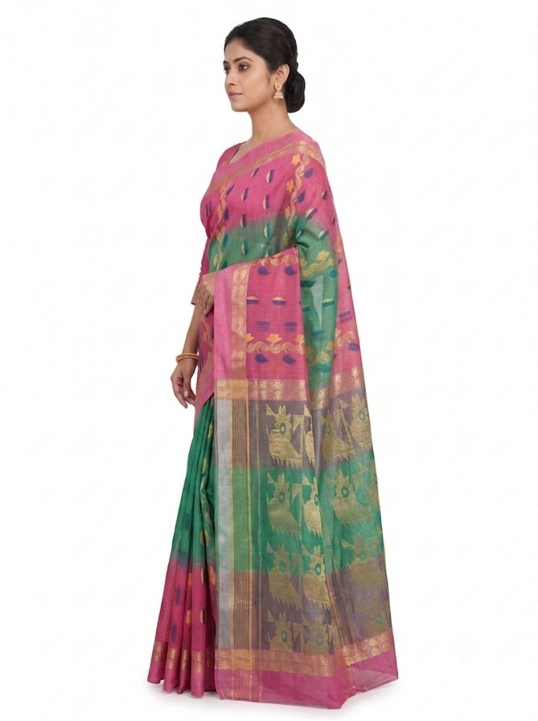Pradip Fabrics Woven Tant Silk Blend Saree